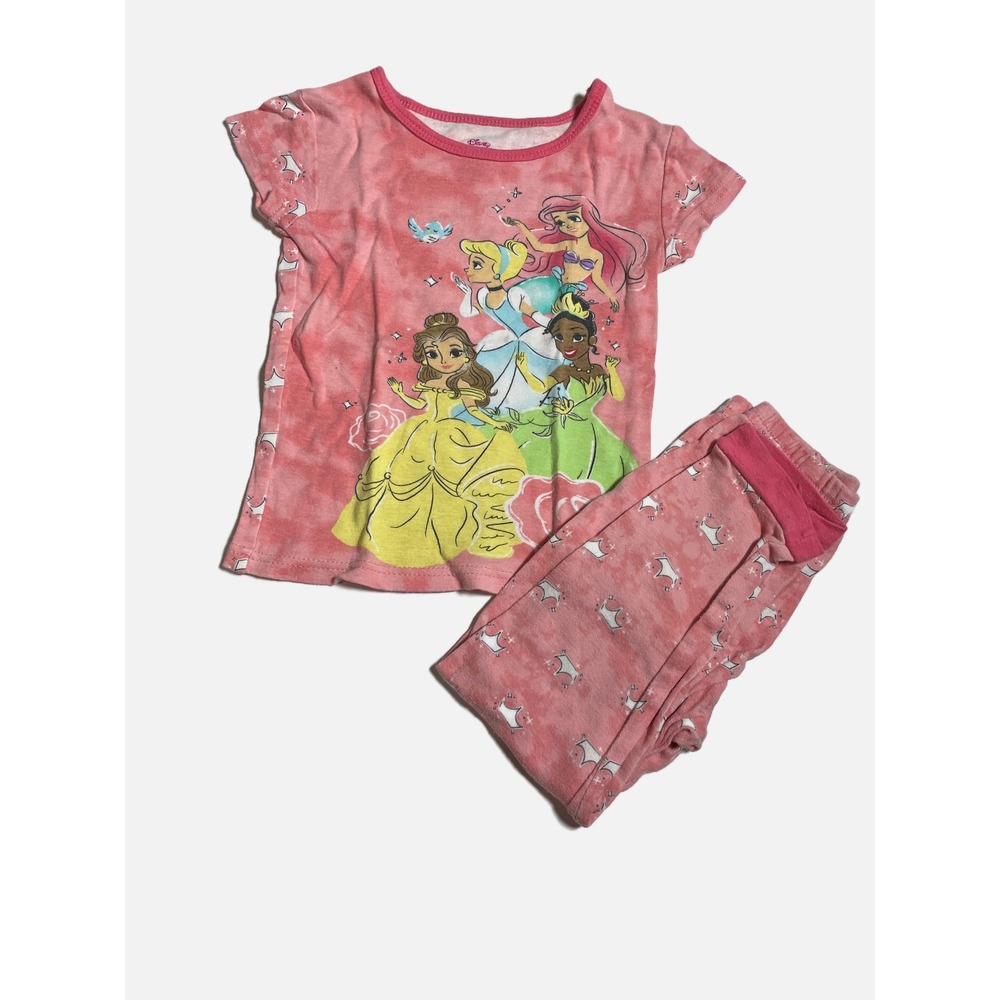 Disney Pajama Set Girls 5T Pink Tie Dye Princess Belle Ariel Sleepwear
